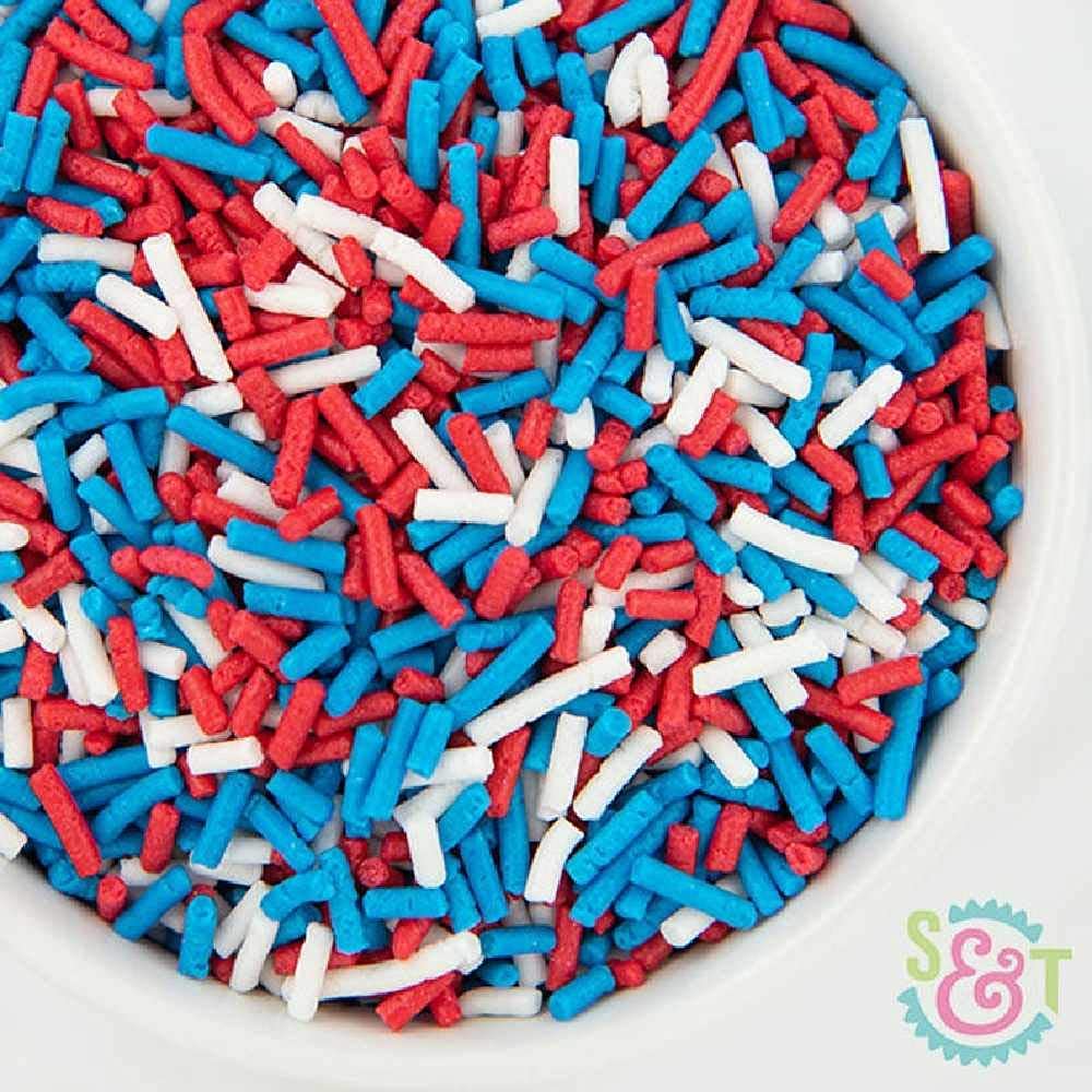 Patriotic Jimmies Sprinkles For Cake, Cookie, Cupcake Decorating, And Baking - 4Th Of July Cake Decorations In Red White And Blue Jimmies - Vegan Sprinkles For Donuts And Cookies