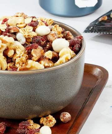 Breakfast Blend Trail Mix: Yogurt Covered Cranberries, Dried Cranberries, Crunchy Granola Bites, Walnuts & Honey Roasted Almonds