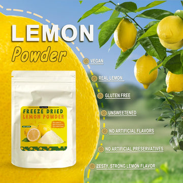 Fraunitsh Freeze Dried Lemon Powder 3.52Oz | Refreshing Lemon Juice Powder | Natural Fruit Powder For Drinks, Smoothies, Cooking