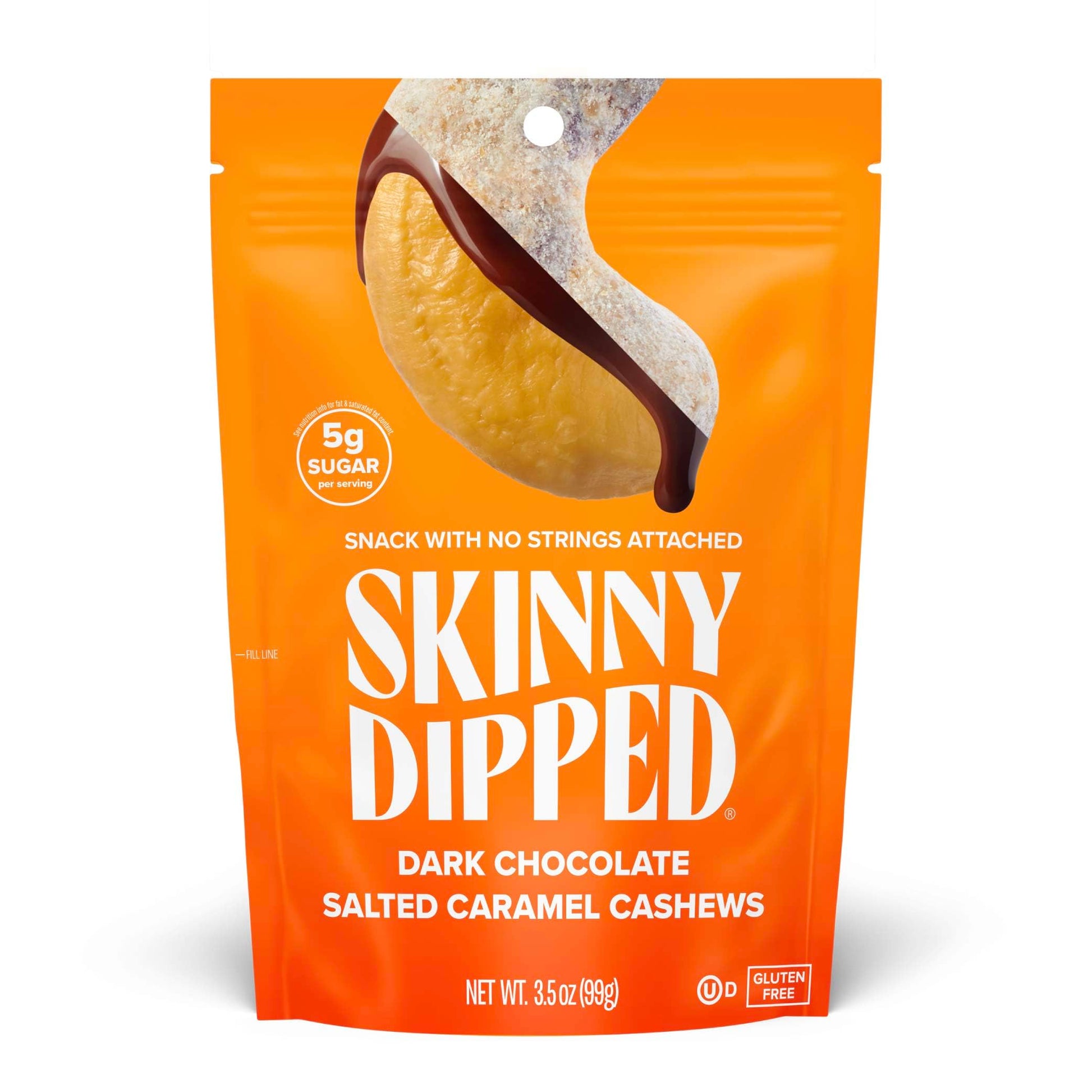 Skinnydipped Dark Chocolate Salted Caramel Cashews, Healthy Snack, Plant Protein, Gluten Free, 3.5 Oz Resealable Bags, Pack Of 1