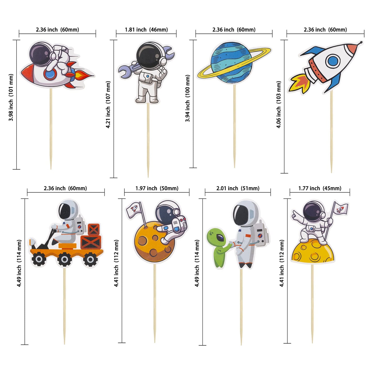 Gyufise 40Pcs Space Astronaut Cupcake Toppers Rocket Planet Trip To The Moon Cupcake Picks Decorations For Baby Shower Boys Girl