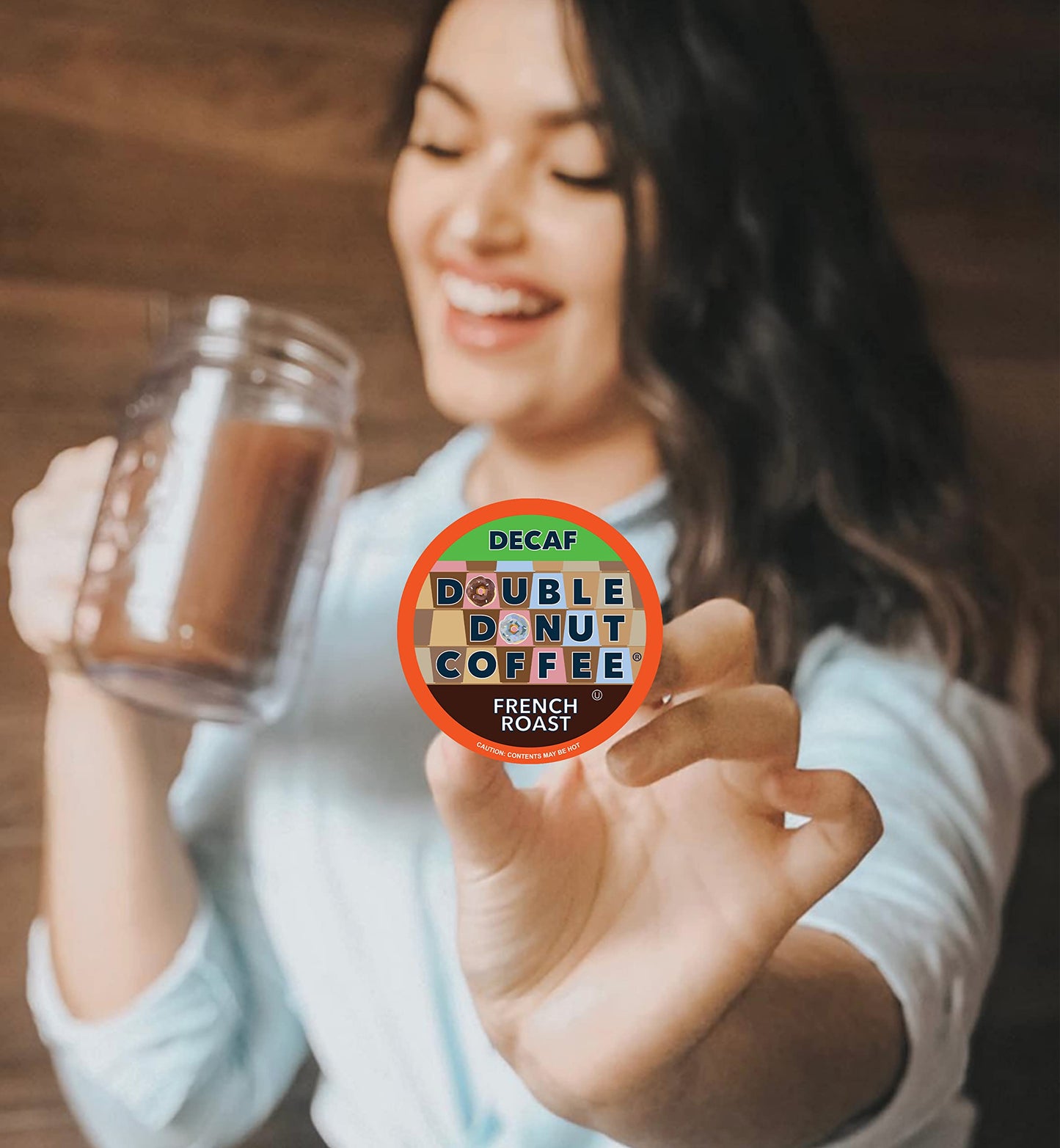 Double Donut Decaf Coffee Pods, Decaf French Roast, Single Serve Coffee For Keurig K Cups Machines, Decaf Dark Roast Coffee, 24