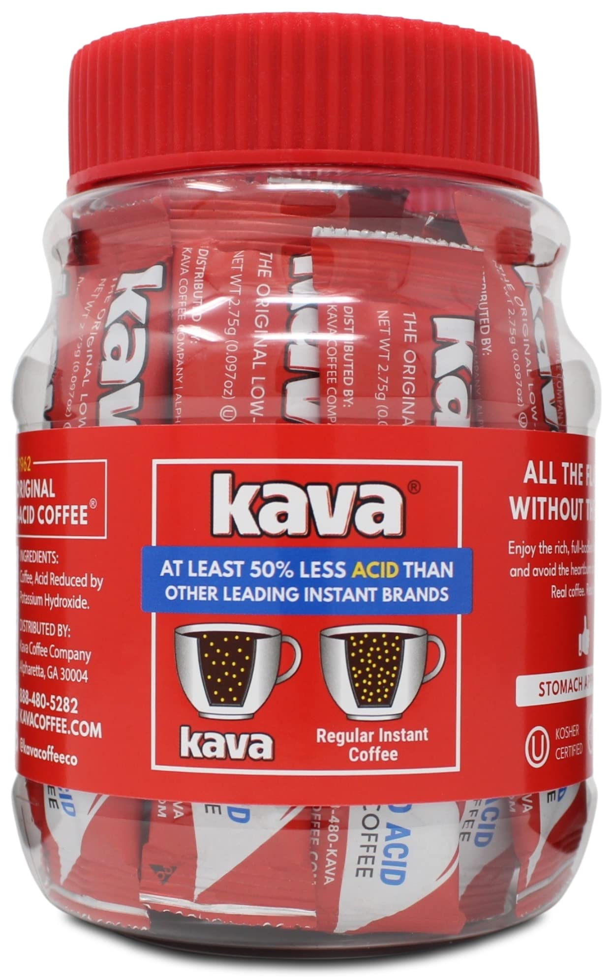 Kava Instant Coffee Single Serve Stick Packets, Low Acid, 20 Count (Pack of 3)