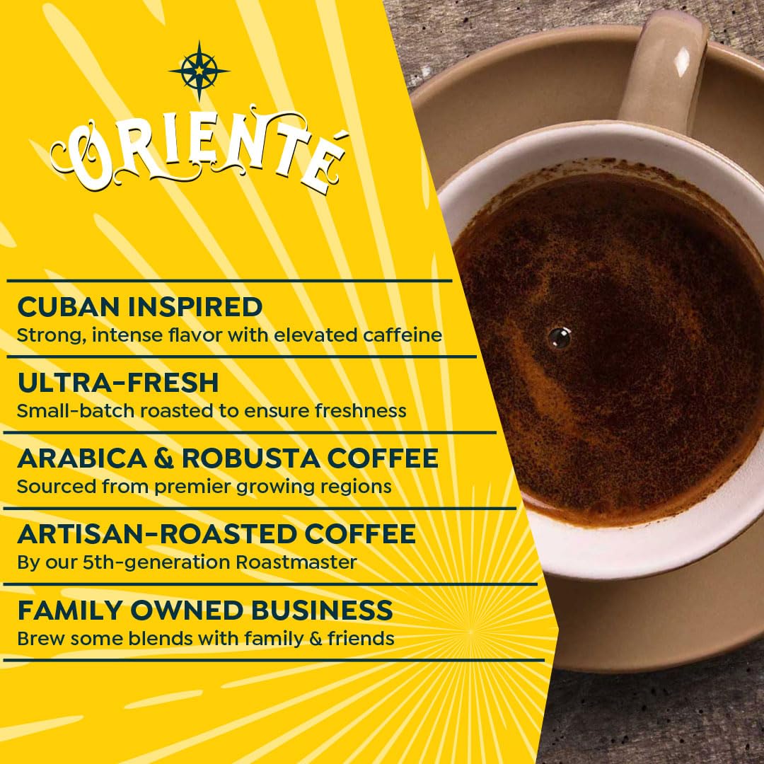 Oriente Dark Roast Cuban Coffee Pods, 18 Ct. | Cafe Cubano | Sweetened Espresso | 100% Arabica Dark Roast Coffee | Solar Energy