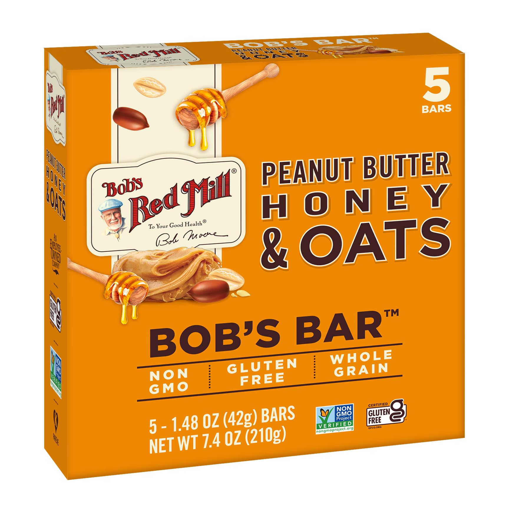 Bob s Red Mill Peanut Butter Honey & Oats Snack Bar - 5 Bars (Pack of 6) - Gluten Free, Non-GMO, Whole Grain