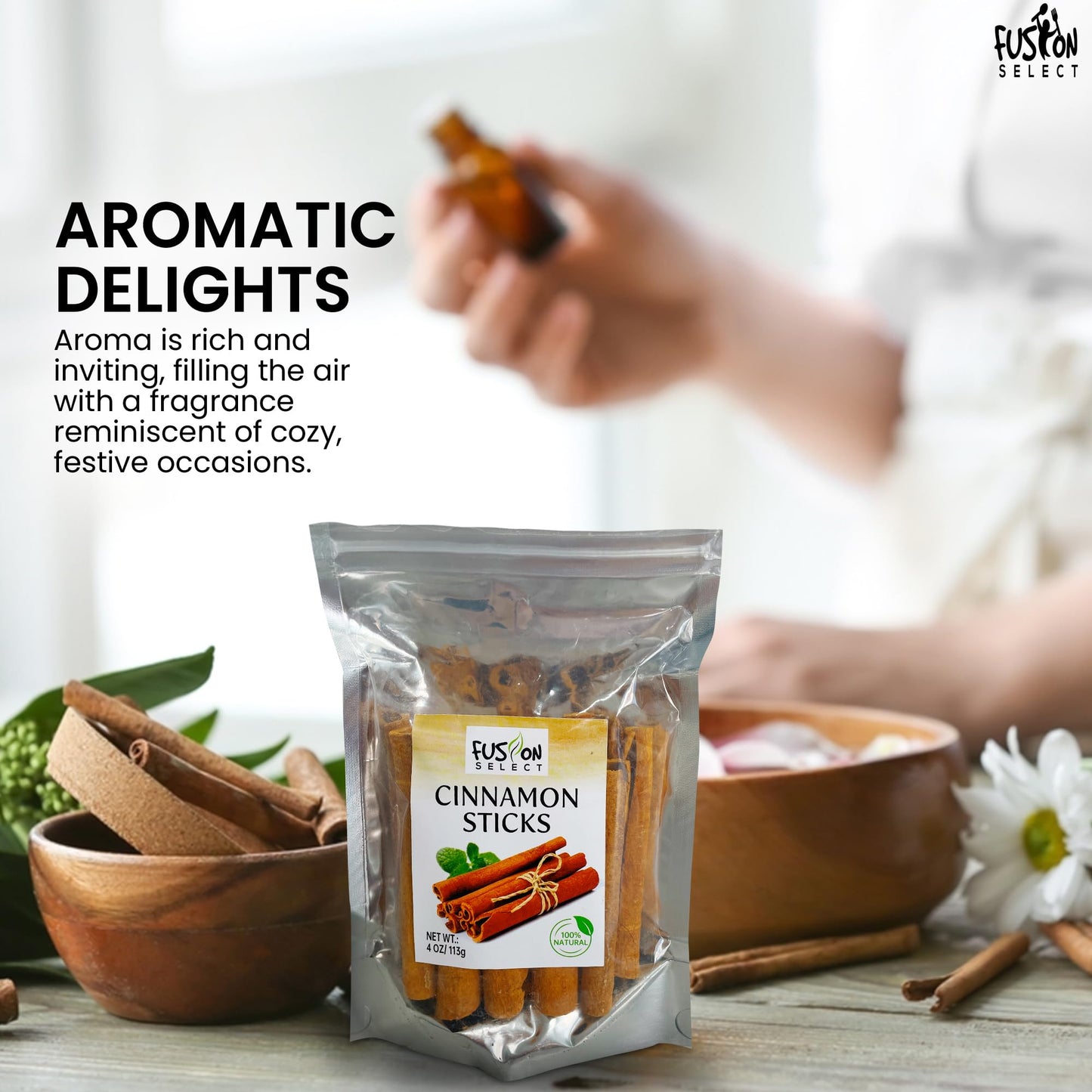 Fusion Select 8 Oz Cinnamon Sticks - Whole Canela Bark Pieces For Asian, Indian, & Middle Eastern Cuisine - Herbs & Spices For B