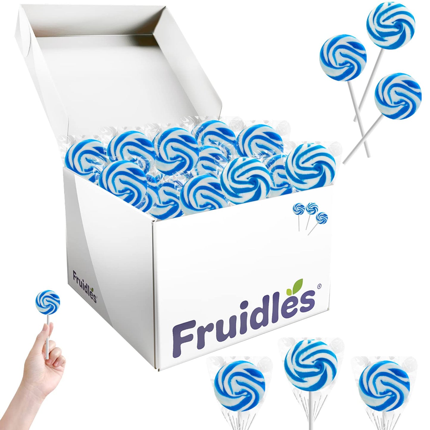Fruidles Blue Swirl Lollipop Candy, Mixed Fruit Flavor, 12 Count, Individually Wrapped