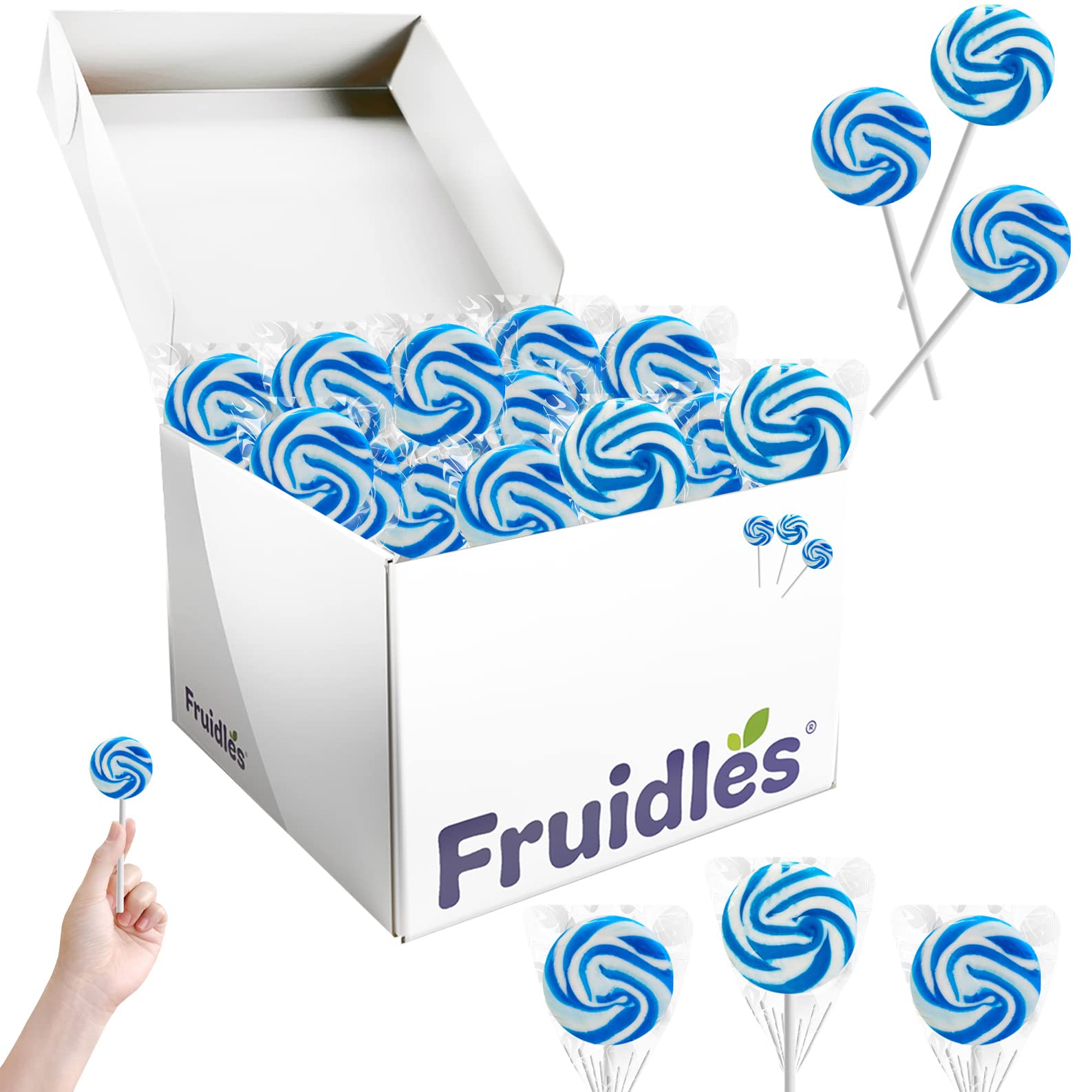 Fruidles Blue Swirl Lollipop Candy, Mixed Fruit Flavor, 12 Count, Individually Wrapped