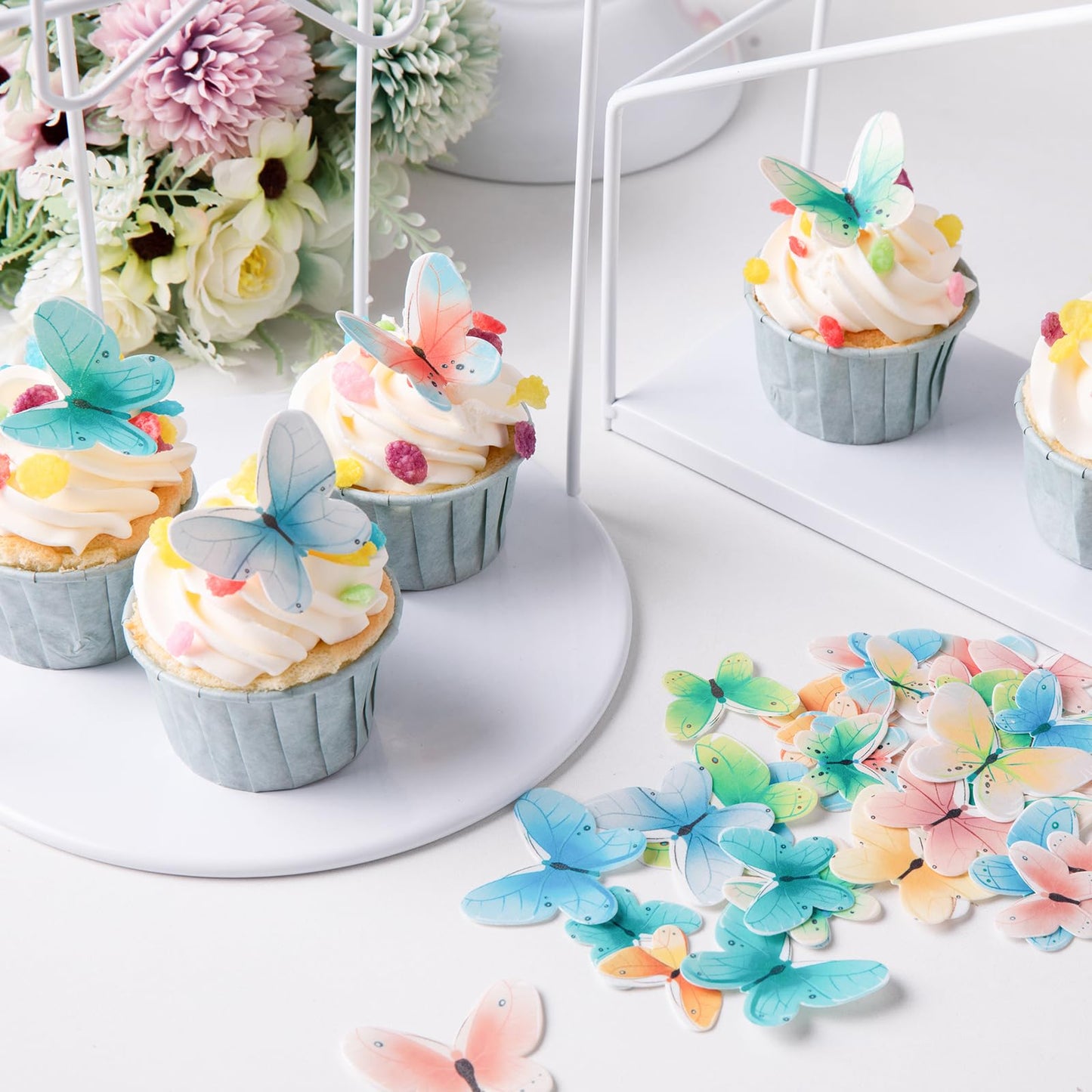 Edible Butterfly Cake Toppers 40-Pcs Mixed Size Wafer Paper Butterfly Cupcake Toppers Edible Butterflies Decorations for Happy B
