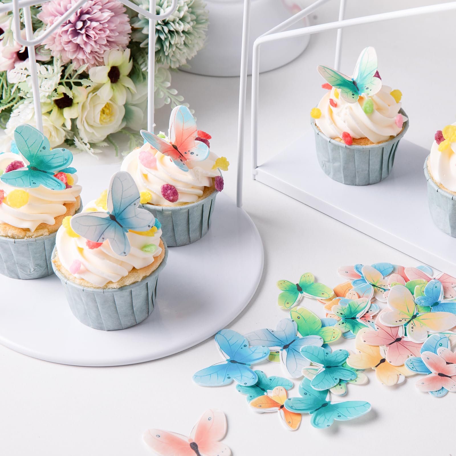 Edible Butterfly Cake Toppers 40-Pcs Mixed Size Wafer Paper Butterfly Cupcake Toppers Edible Butterflies Decorations for Happy B