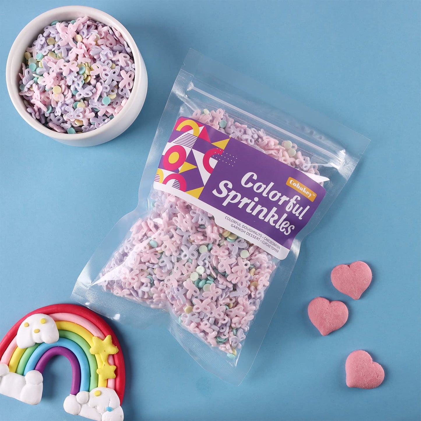 Sprinkles For Cake Decorating, 7 Ounces Macaron Color Bows Confetti Sprinkles For Cupcake, Cookies, Ice Cream Topper, Edible Cak