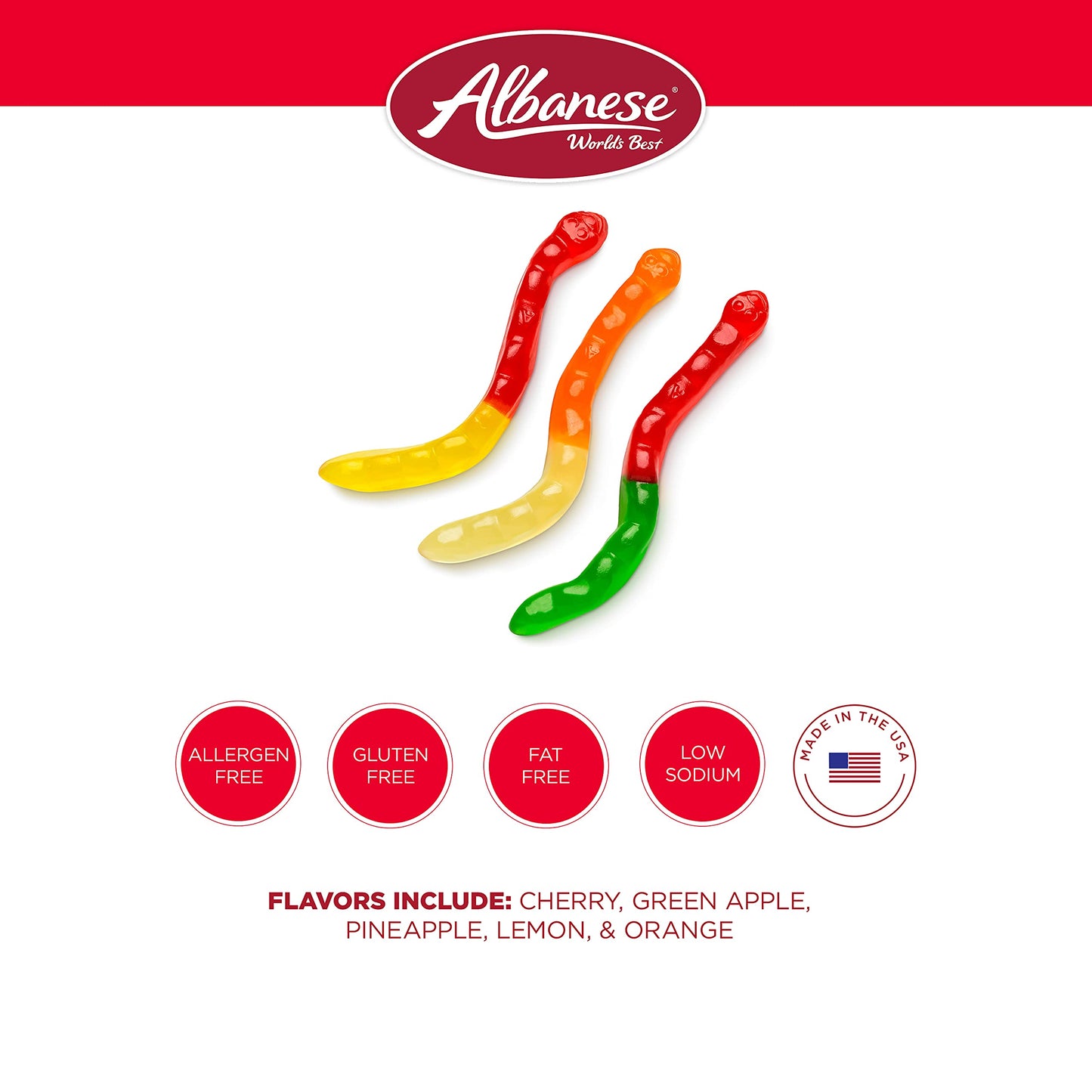 Albanese Gummi Worms, Assorted Fruit, 5lb Bag, Orange, Model 50102