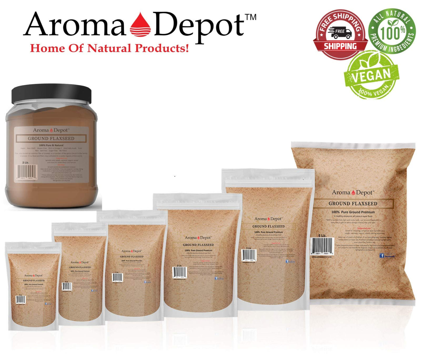 2 Lb Jar Ground Brown Flaxseed Flax Seed Powder Omega-3 Fats | Non Gmo | Gluten-Free | 32 Oz Semillas De Linaza En Polvo