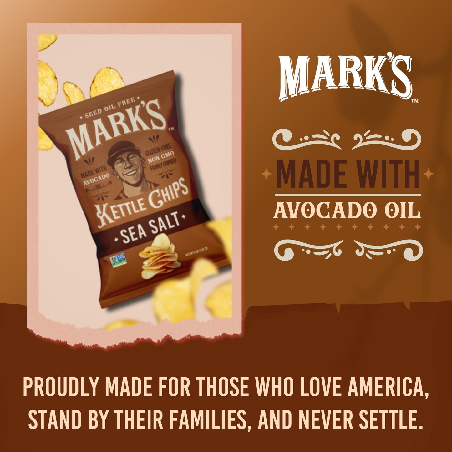 MARKS Kettle Cooked Avocado Oil Potato Chips  Sea Salt - Seed Oil & GMO Free | Sea Salt  5 oz (Pack of 3) | Gluten Free  Non-GMO Chips for Clean & Healthy Snacking
