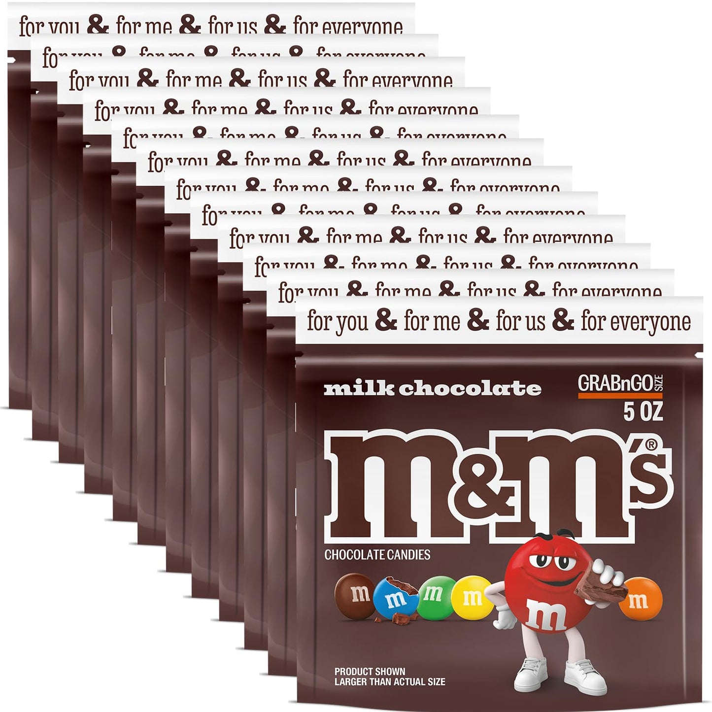 M&Ms Milk Chocolate Candy Bulk Pack – 5 Oz Grab N Go Resealable Bags (Pack Of 12), Party Size, Individually Wrapped Chocolate Snacks – Ideal For Office, Travel, Gifts, Candy Bowls, And Family  