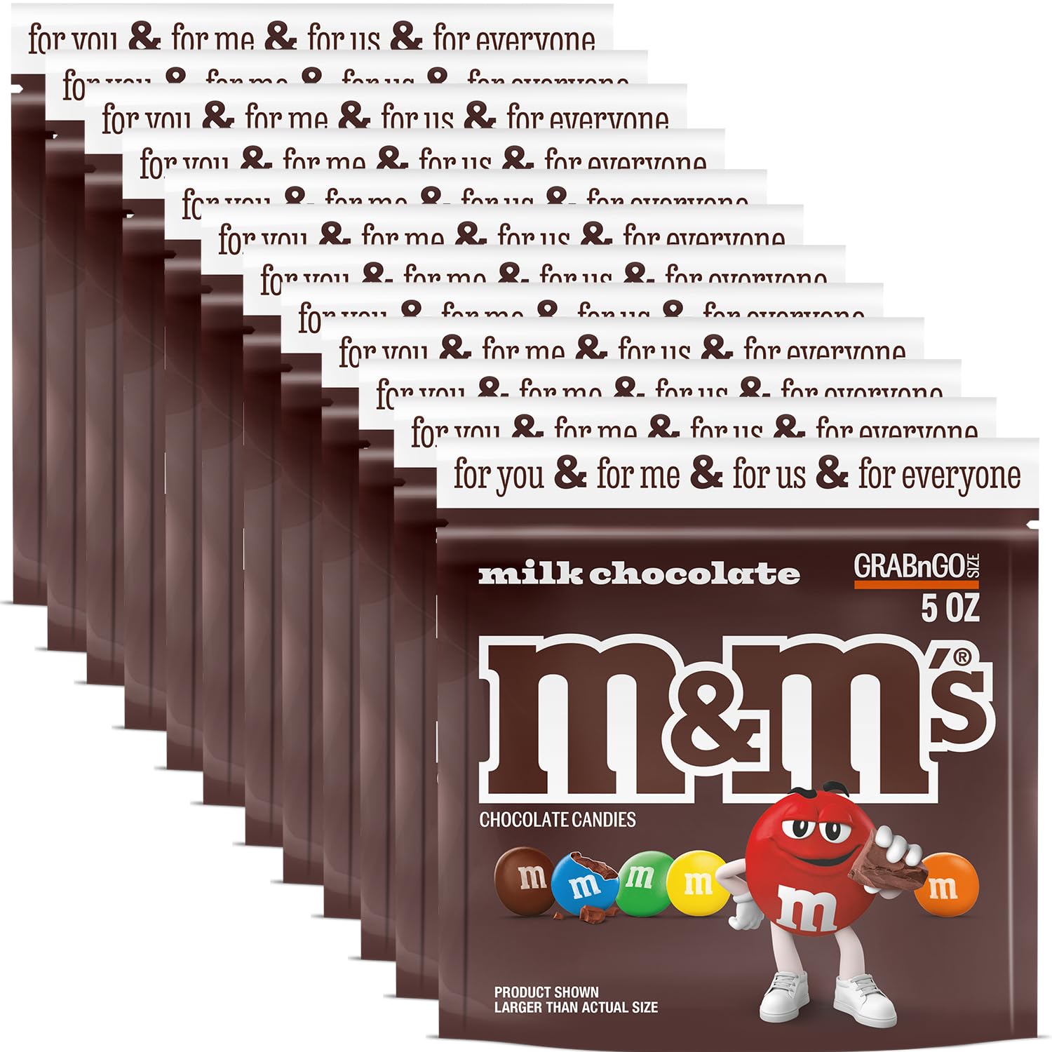 M&Ms Milk Chocolate Candy Bulk Pack – 5 Oz Grab N Go Resealable Bags (Pack Of 12), Party Size, Individually Wrapped Chocolate Snacks – Ideal For Office, Travel, Gifts, Candy Bowls, And Family  