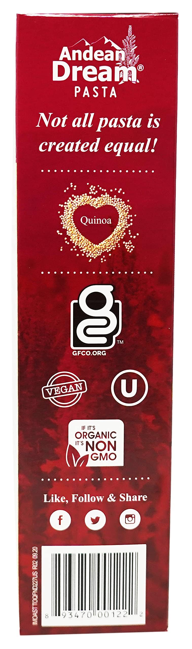 Andean Dream Organic Quinoa Fusilli Pasta, 8 Ounce -- 12 Per Case.12
