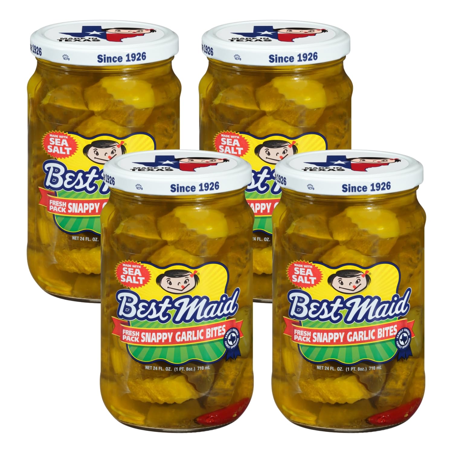 Best Maid Products - 24 Ounce Glass Jars - Dill, Kosher, Habanero Chips & Snappy Garlic Bites - 4 Pack