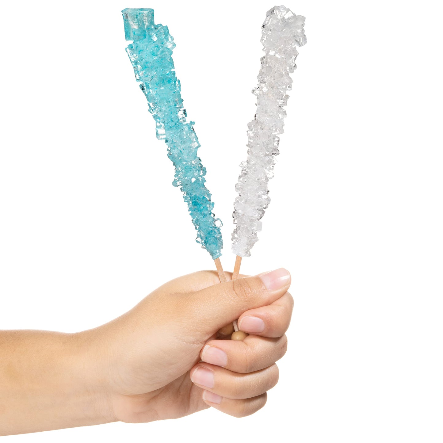 Candy Envy Rock Candy Sugar Sticks - 36 Individually Wrapped   - Cotton Candy & Original Flavors - Light Blue & White