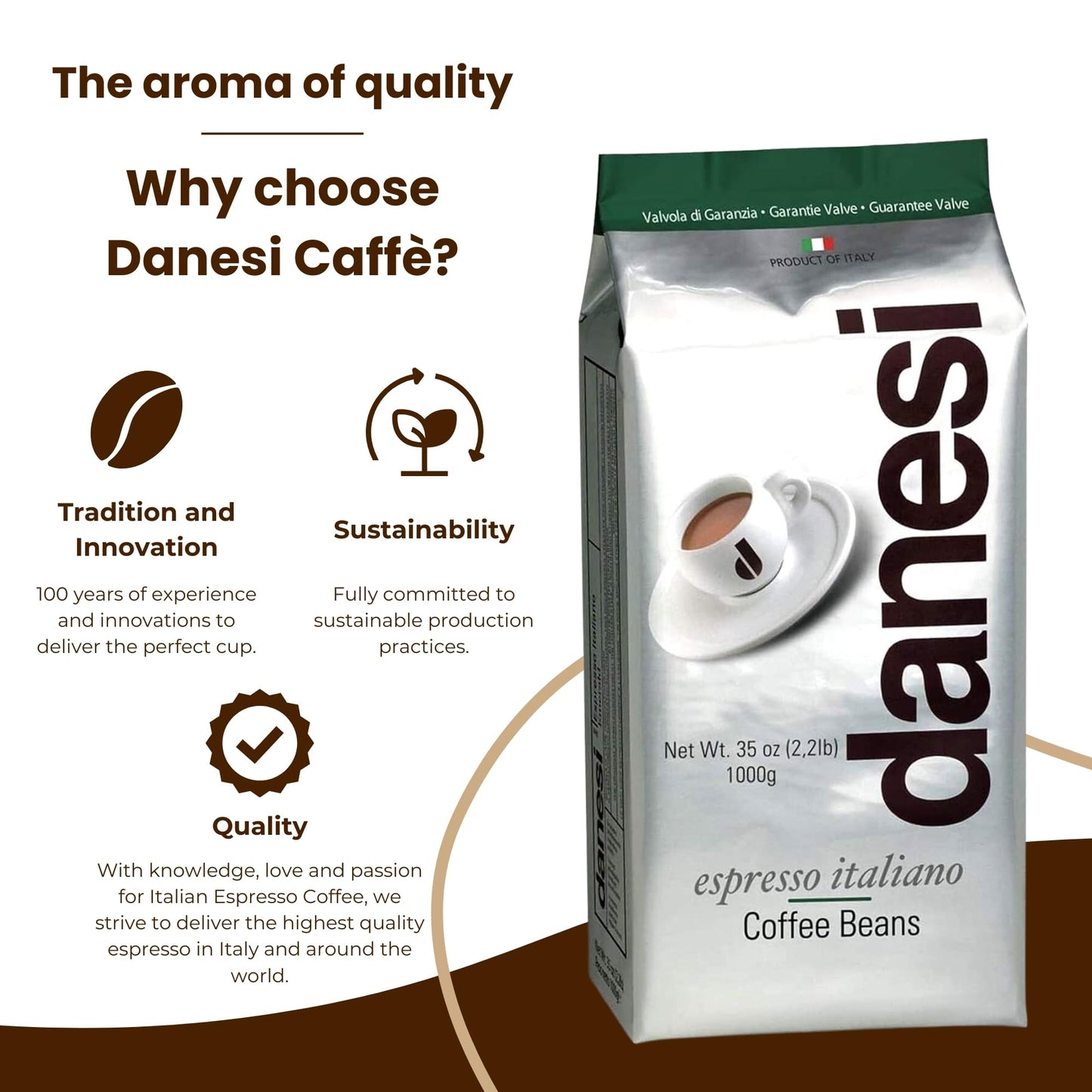 D DANESI CAFFÈ Espresso Coffee Beans - Medium Roast Whole Bean - 2.2 lb
