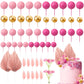 Fumete Boho Cake Topper Set, 53 Pcs Foam Balloons & Palm Leaves, Pink & Gold for Baby Shower, Birthday, Wedding Cake Decoration
