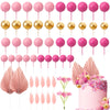 Fumete Boho Cake Topper Set, 53 Pcs Foam Balloons & Palm Leaves, Pink & Gold for Baby Shower, Birthday, Wedding Cake Decoration