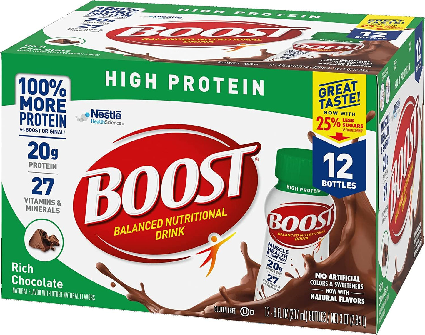 BOOST High Protein Ready to Drink Balanced Nutritional Drink, Rich Chocolate, 8 FL OZ (Pack of 12)