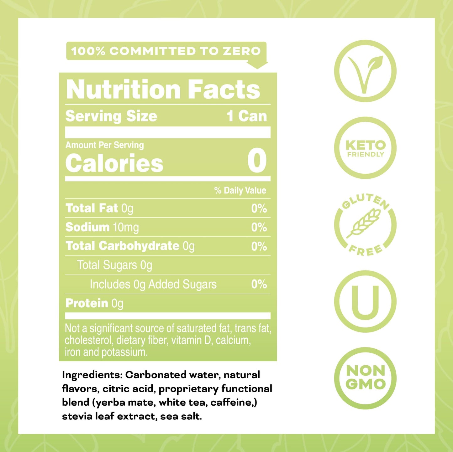 Yerba   Energy Beverage Yuzu Lime - Lemon Lime Flavor - 0 Sugar, 0 Calories, 0 Carbs, Energized by Yerba Mate. Yerbae is Natural