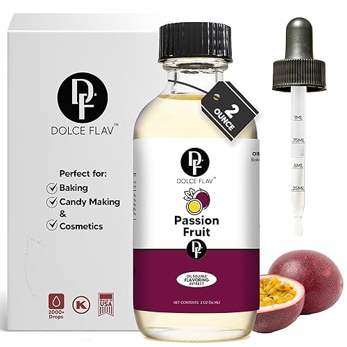 Dolce Foglia Passion Fruit Flavoring Oil - 2 Oz. Ultra Concentrated for Baking, Candy Making, Ice Cream, Lip Balm