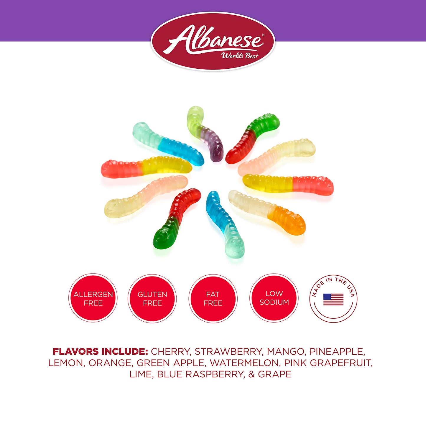Albanese World s Best 12 Flavor Mini Gummi Worms, 7.5oz Bag of Candy (Pack of 12), Individually Wrapped Soft & Chewy Candy Snac