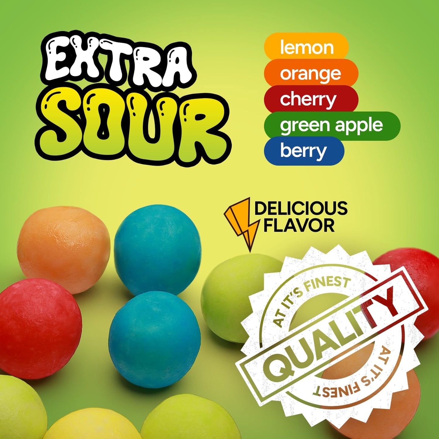 Sour Gumballs - Sour Fruit Gum - 60 Pcs Individually Wrapped Gumballs - Chewing Bubble Gum - 12 Oz Chewing Bubble Gum Balls - Co