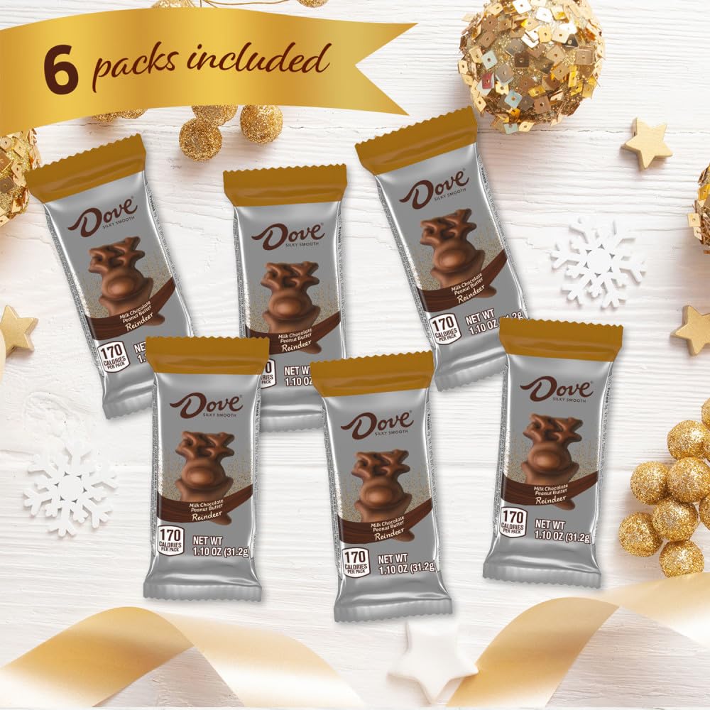 DOVE Milk Chocolate Peanut Butter Reindeer Christmas Chocolate Candy Bar  Christmas Candy Stocking Stuffers  1.1 Oz (Pack of 6)