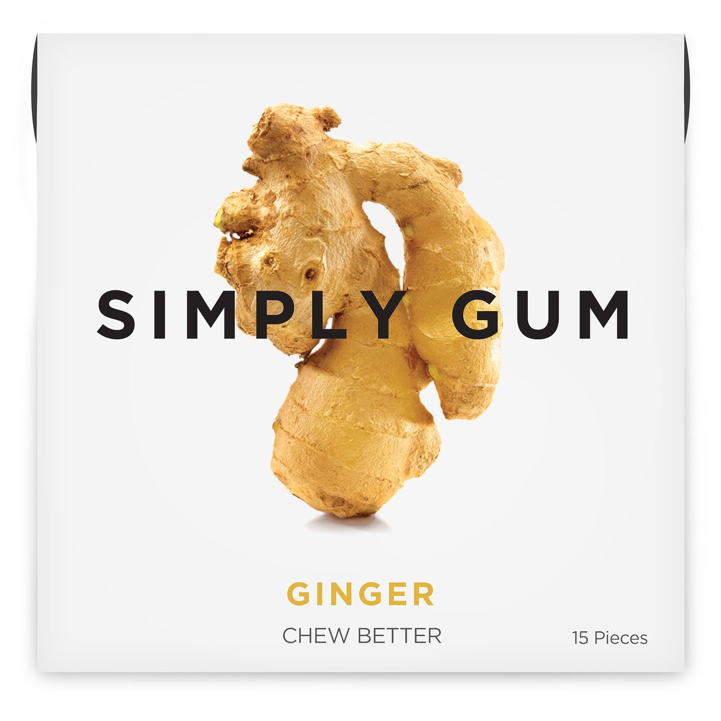 SIMPLY Gum Ginger, Plastic-Free Natural Chewing Gum, Made with real Ginger, 6 Pack (90 Pieces) | Vegan, Kosher, Non GMO, Asparta