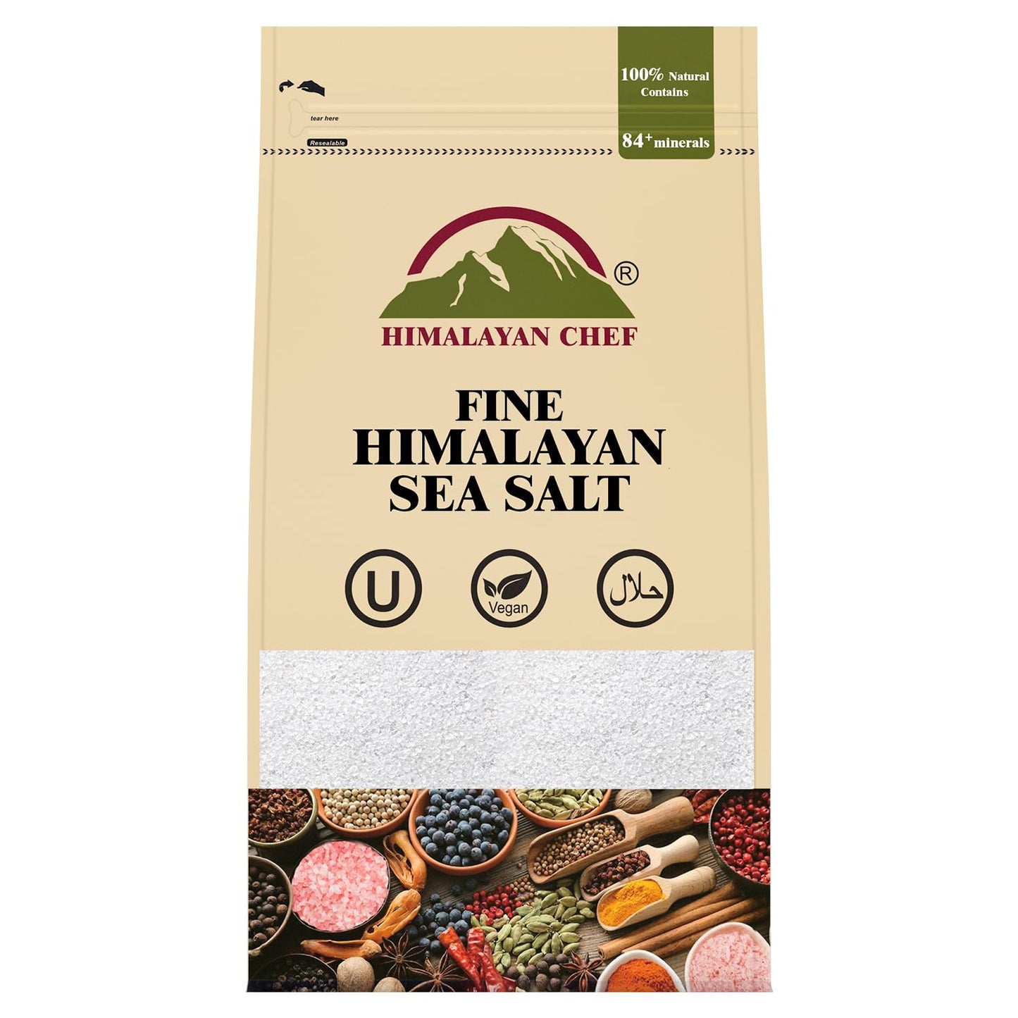 Himalayan Chef Sea Salt, All-Natural Fine Grain, Non-Iodized, 192 Ounce, Pack of 4