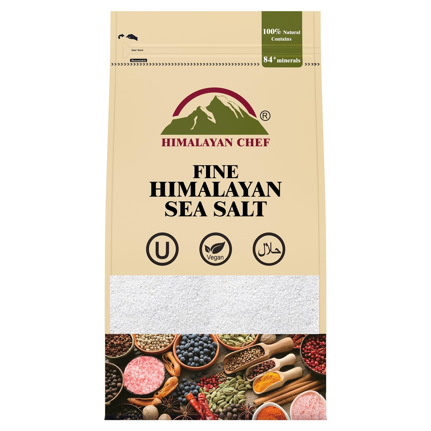 Himalayan Chef Sea Salt, All-Natural Fine Grain, Non-Iodized, 192 Ounce, Pack of 4