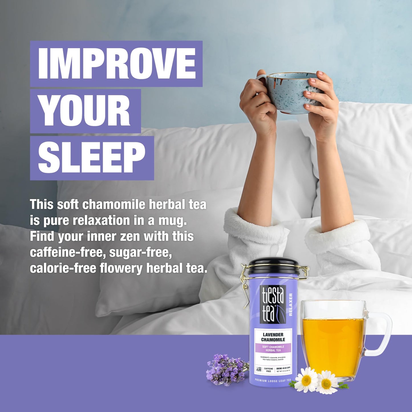 Tiesta Tea - Lavender Chamomile | Soft Chamomile Herbal Tea | Premium Loose Leaf Tea Blend | Non Caffeinated Tea | Make Hot Or Iced Tea & Brews Up To 50 Cups - 12 Ounce Refillable Tin, Pack Of 6