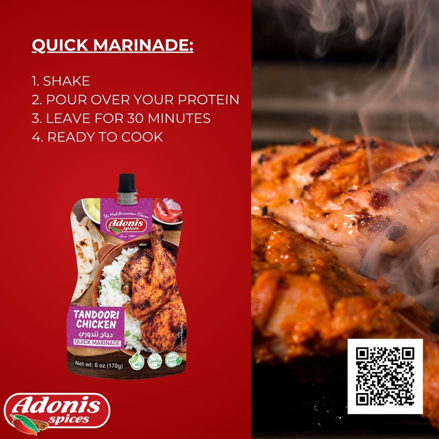Adonis - Tandoori Chicken Quick Marinade, 6 oz (170g), Ready to Use Liquid Seasoning Marinade