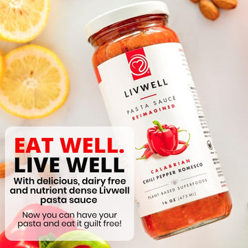 Livwell Calabrian Chili Peppers Pasta Sauce - Pack Of 6 Plant Based Dairy Free Bell Pepper Vegan Sauce With Roasted Red Pepper,