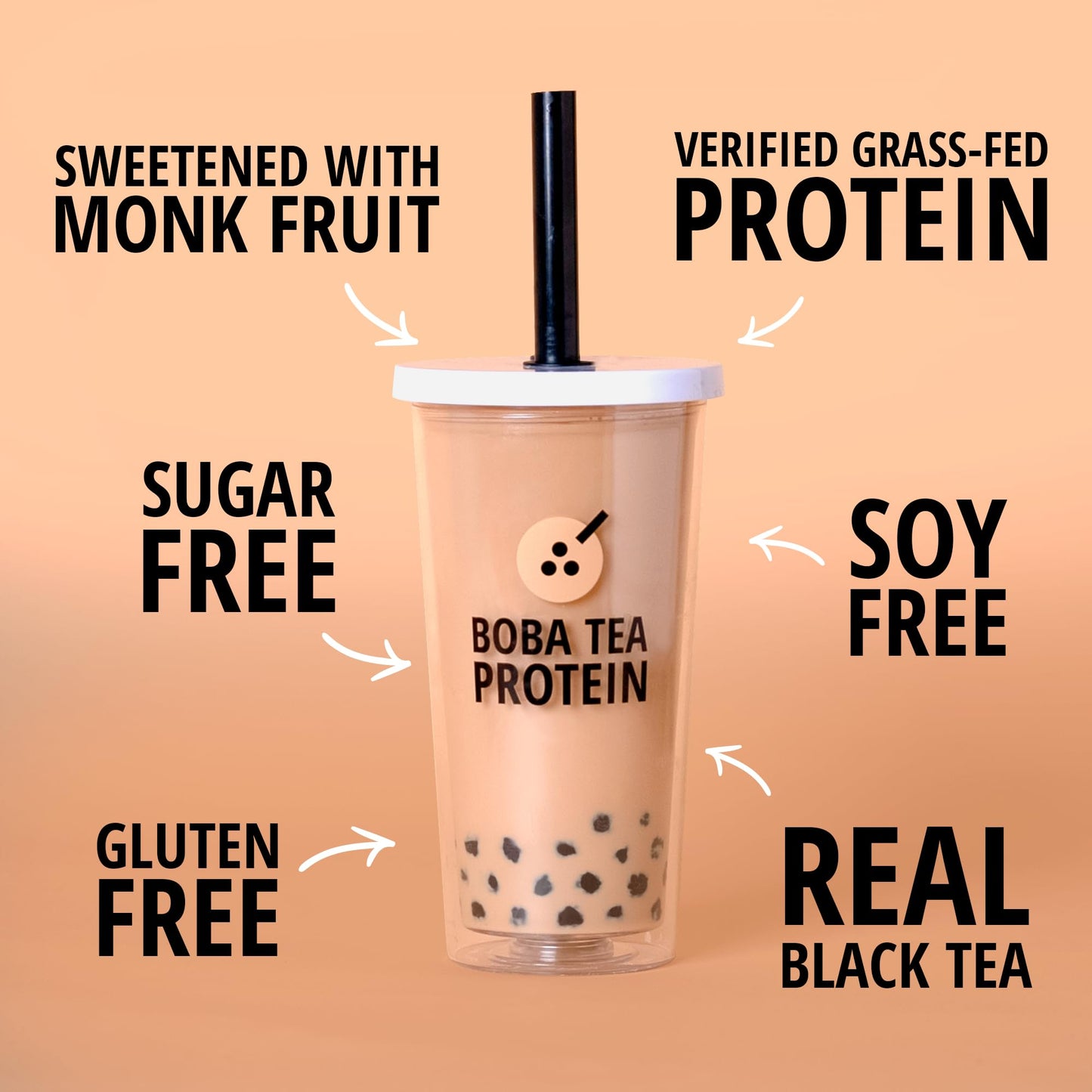 Boba Tea Protein Classic Milk Tea - 25g Grass-Fed Whey Protein Isolate Powder, Gluten-Free, 25 Servings, White