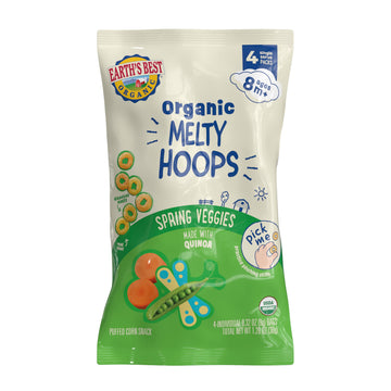 Earths Best Organic Melty Hoops, Bite-Sized Snacks For Babies 8 Months And Up, Spring Veggie, 0.32 Ounce Individual Bags (Pack Of 4)
