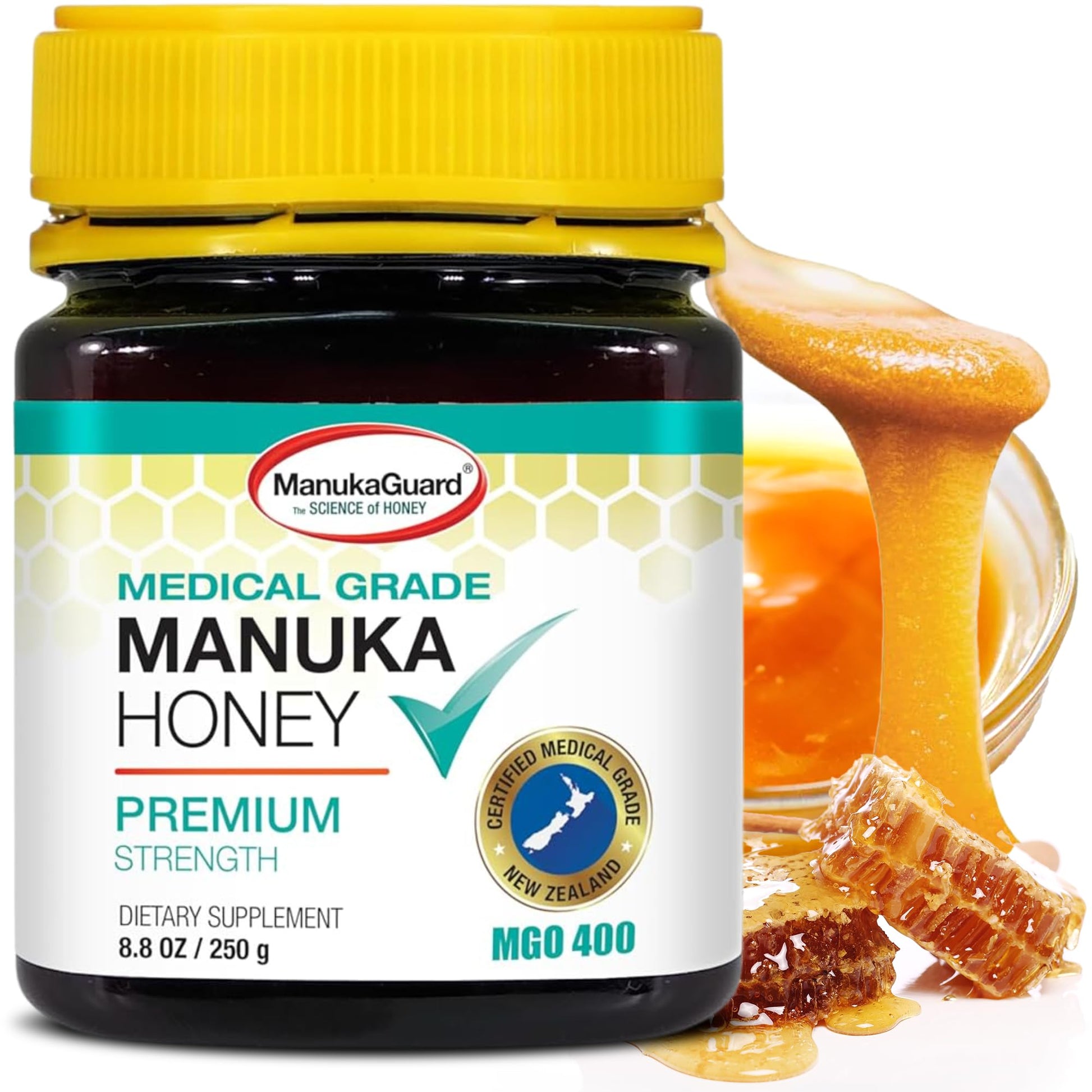 ManukaGuard® Medical Grade Manuka Honey MGO 400+ | 100% Authentic New Zealand Manuka Honey | Healing Honey for Immunity Boost | 8.8 oz