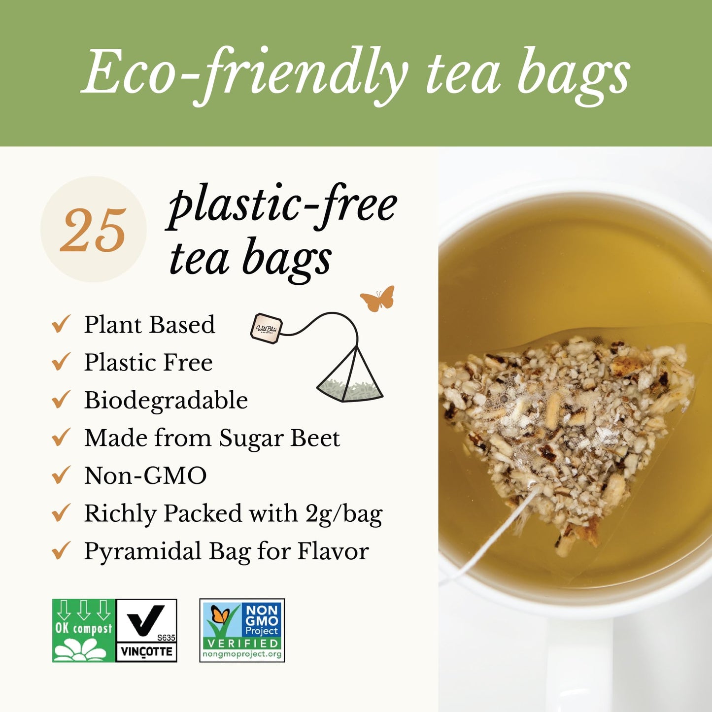 Wild Bliss Organic Burdock Root Tea - Caffeine Free Herbal Detox Support - Pharmacopoeia Quality - 25 Plant Based Tea Bags