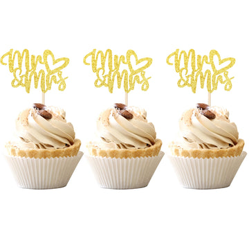 36 Pcs Mr & Mrs Cupcake Toppers With Love Heart Bridal Shower Cupcake Picks Wedding Engagement Birthday Party Cake Decorations S