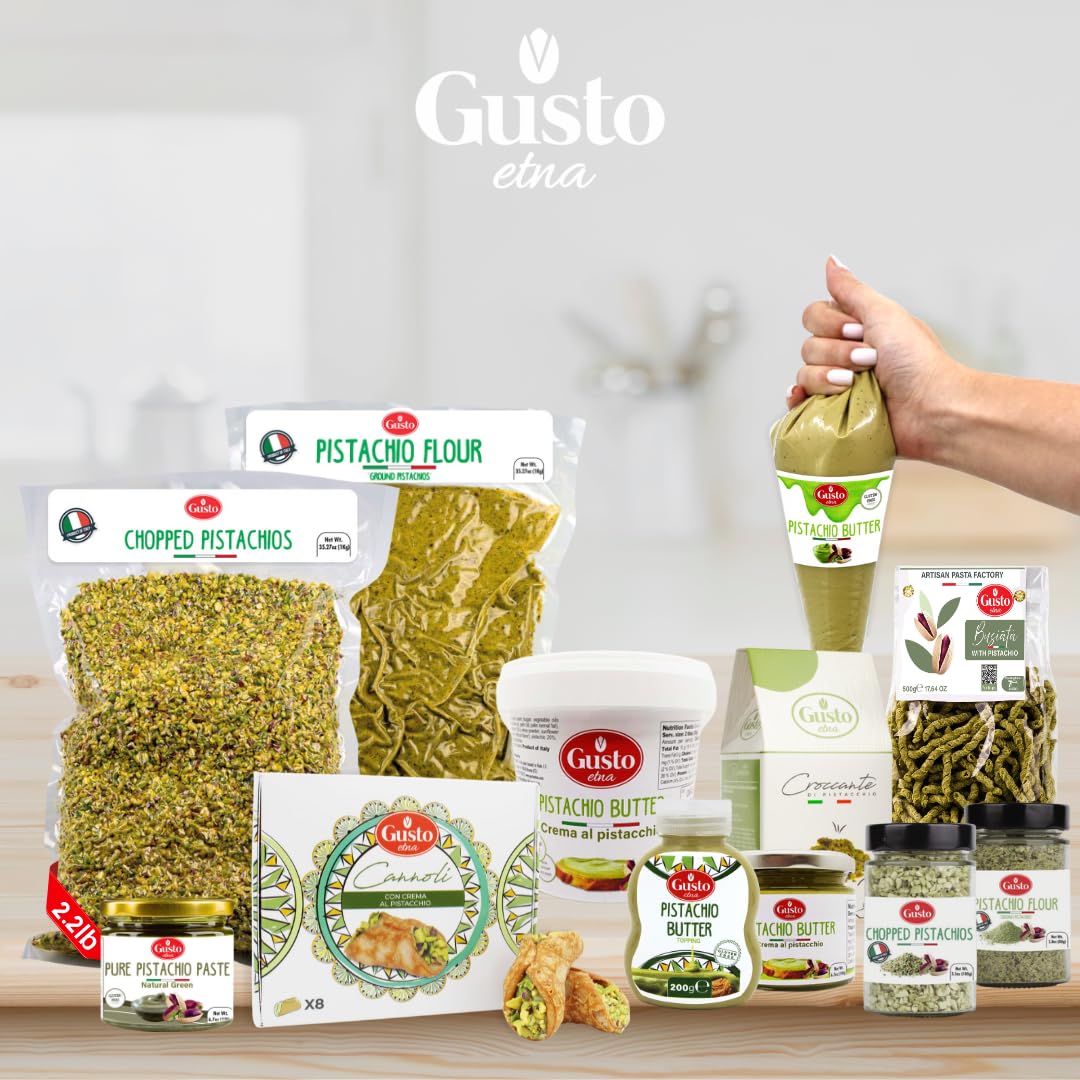 GUSTO ETNA Pistachio Flour, Gluten Free, High Protein, Non-GMO, Vegan, 80 g (2.8 oz), Sicilian Fine Chopped Pistachio Powder,