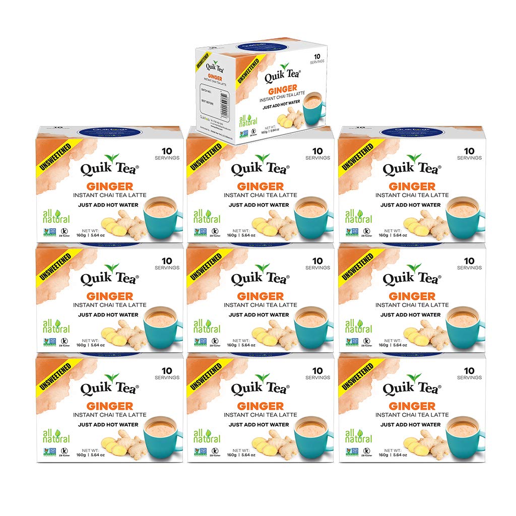 QuikTea Chai Tea Latte - Ginger Chai Tea Latte Pouches (Unsweetened), Ginger, 100 Count, Pack of 10