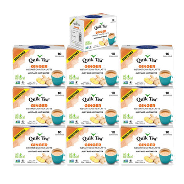 QuikTea Chai Tea Latte - Ginger Chai Tea Latte Pouches (Unsweetened), Ginger, 100 Count, Pack of 10