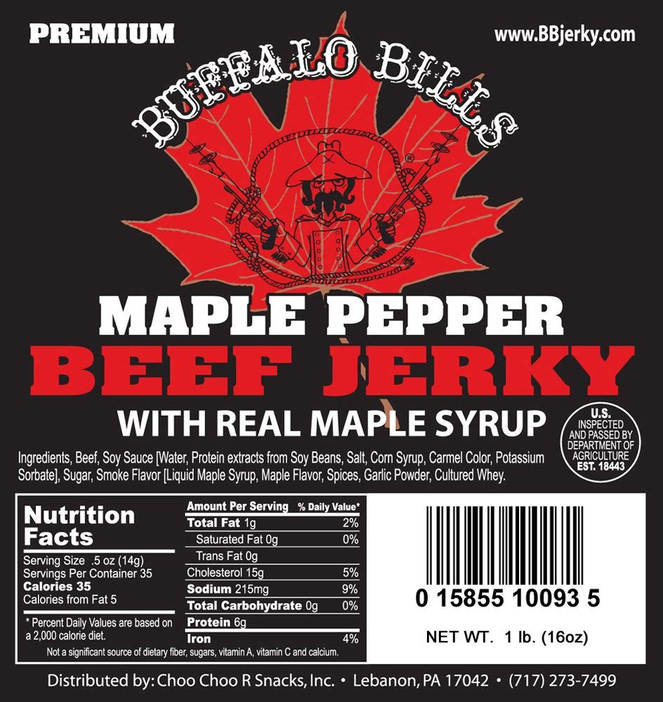 Buffalo Bills Beef Jerky Pieces - 16oz Premium Maple Pepper - One Pound Bag - Random Size Pieces