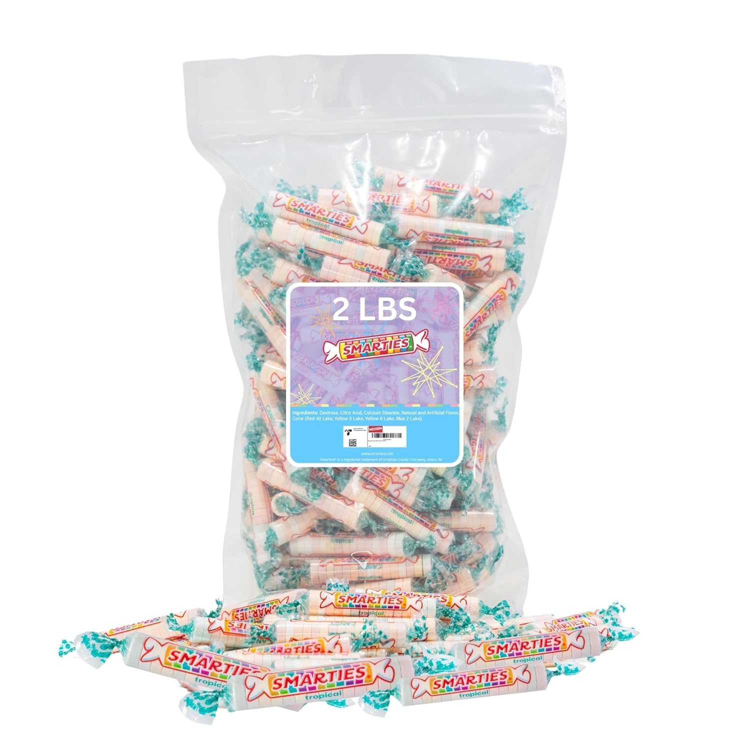 Smarties Tropical Candy Rolls - Gluten Free & Vegan Tropical Flavor Treats - Hard Candy Individually Wrapped - Peanut Free Plant