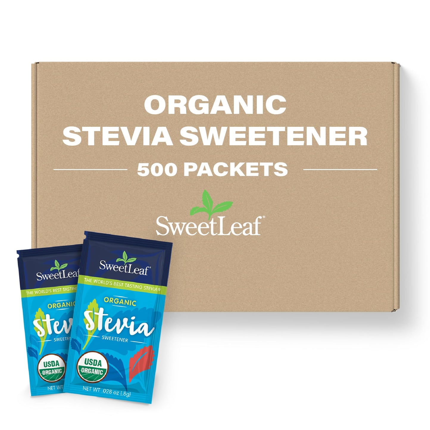 SweetLeaf Organic Stevia Powder Packets, Zero Calorie Sweetener, Sugar Free, Keto Friendly, 500 Count