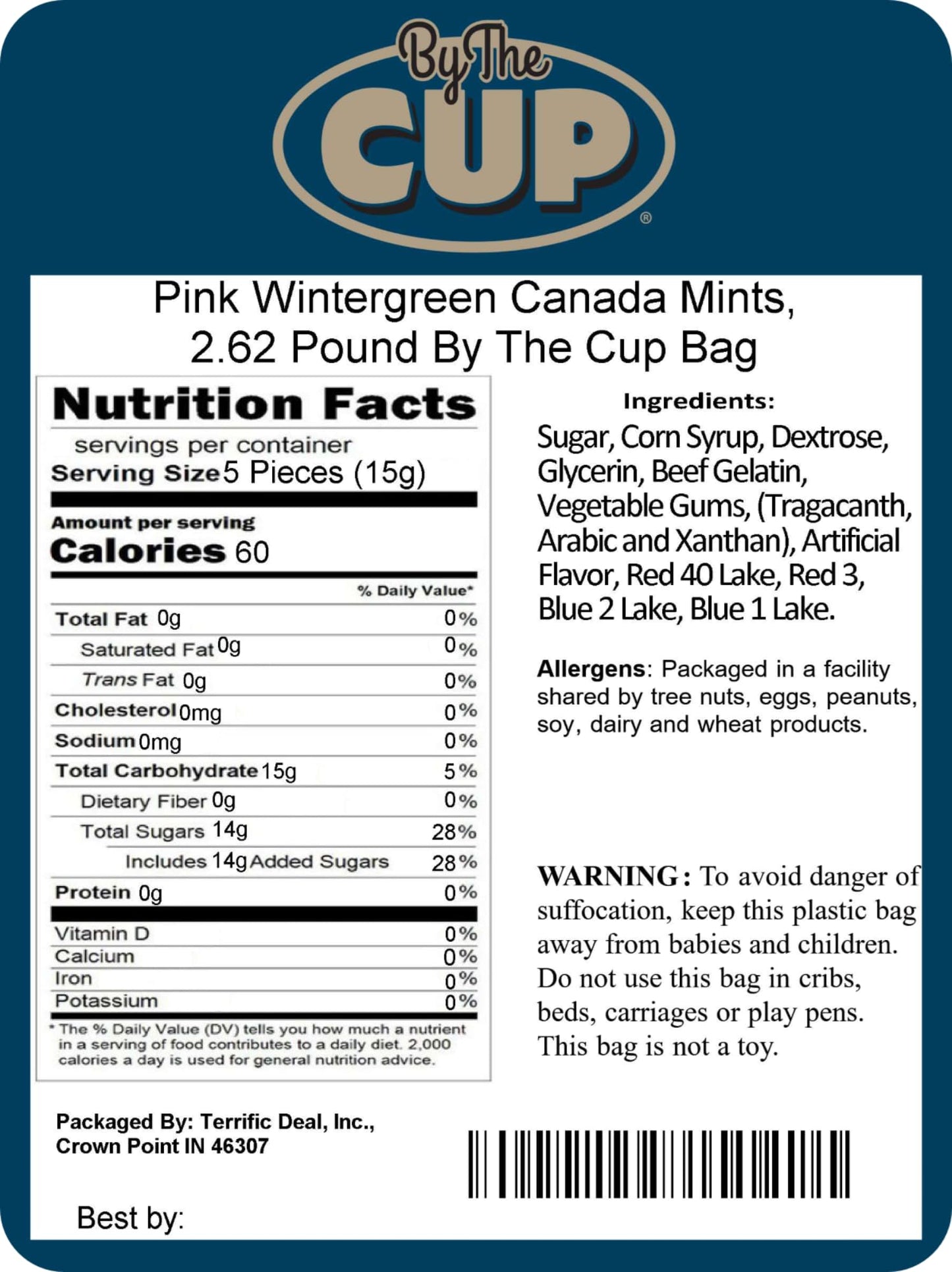 By The Cup Pink Wintergreen Canada Mints, 2.62 Lb Bulk Bag